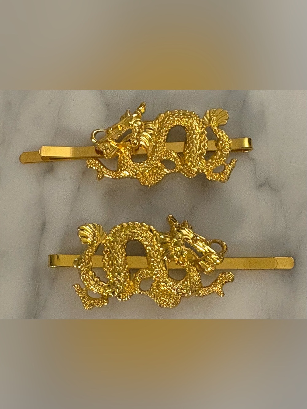 Pair of Gold Tone Chinese Dragon Hair Clips